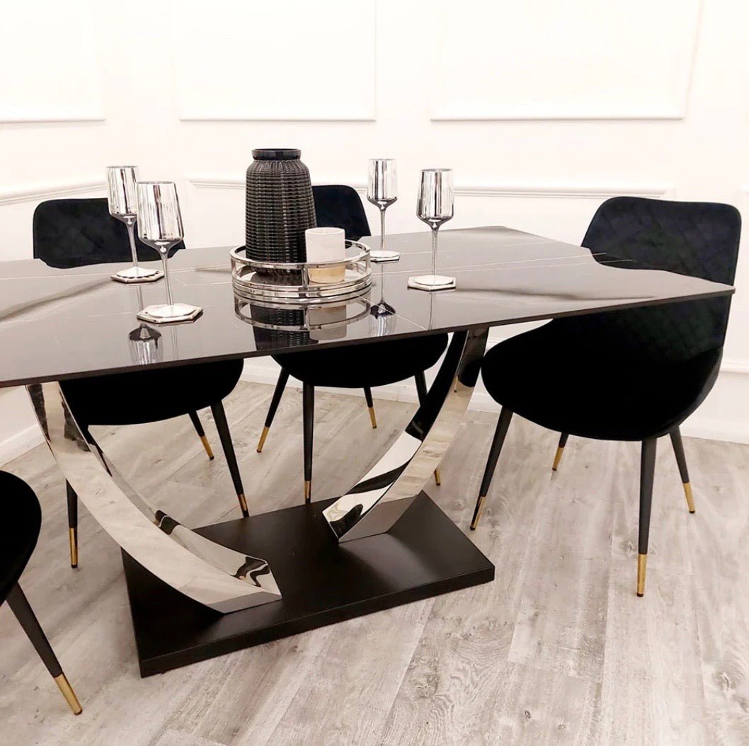 Brand New Venus 1.6m Chrome Dining Table with Black Sintered Stone Top - The Outlet Home