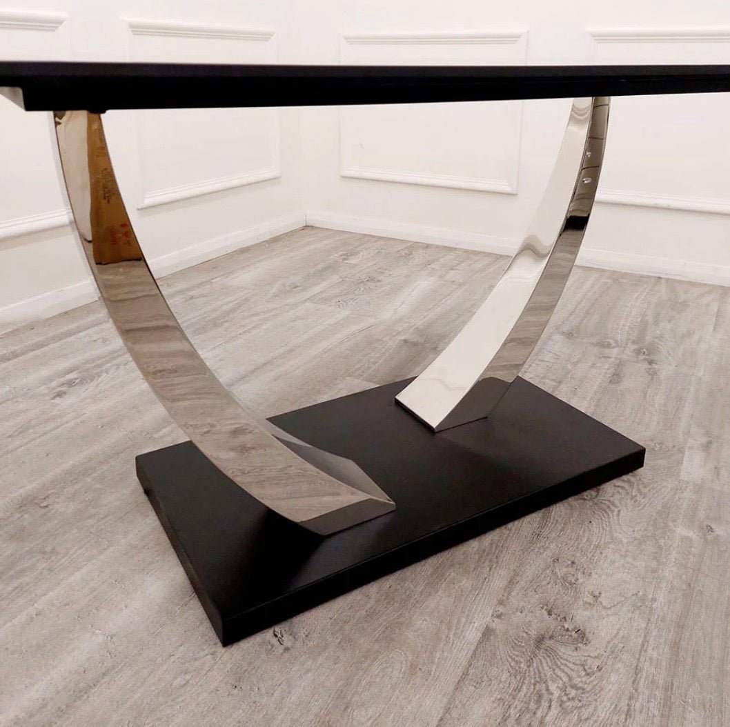 Brand New Venus 1.6m Chrome Dining Table with Black Sintered Stone Top - The Outlet Home