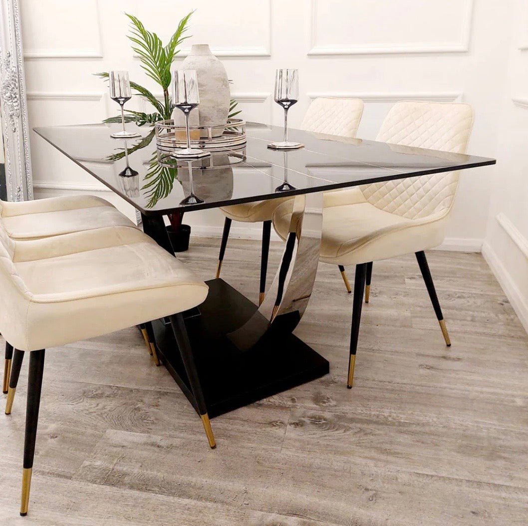 Brand New Venus 1.6m Chrome Dining Table with Black Sintered Stone Top - The Outlet Home