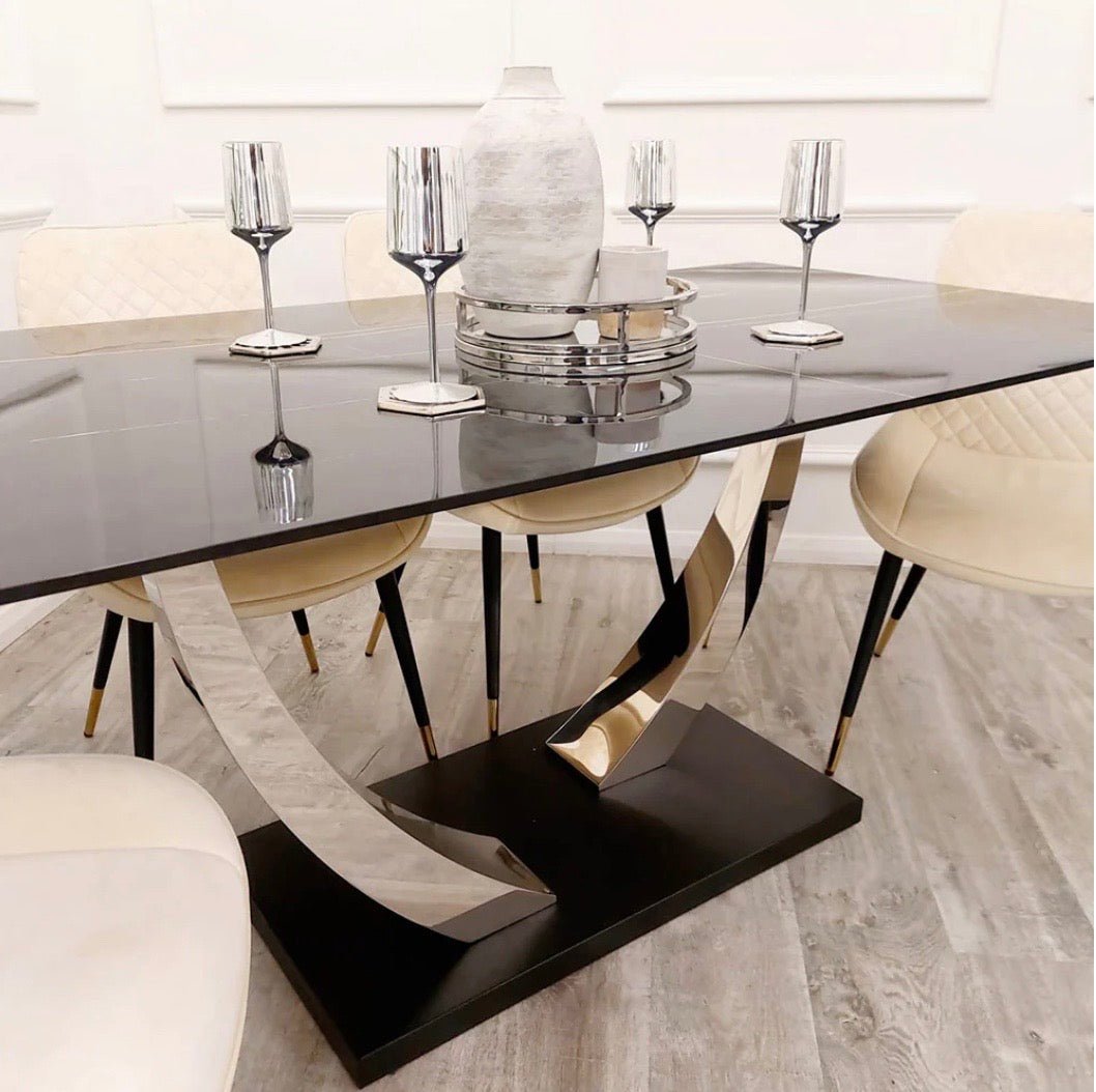 Brand New Venus 1.6m Chrome Dining Table with Black Sintered Stone Top - The Outlet Home
