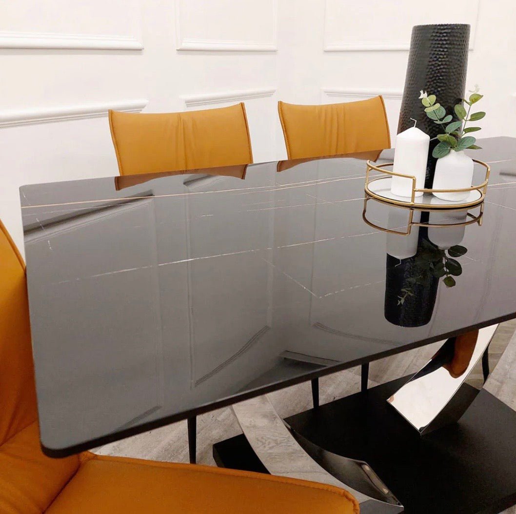 Brand New Venus 1.6m Chrome Dining Table with Black Sintered Stone Top - The Outlet Home