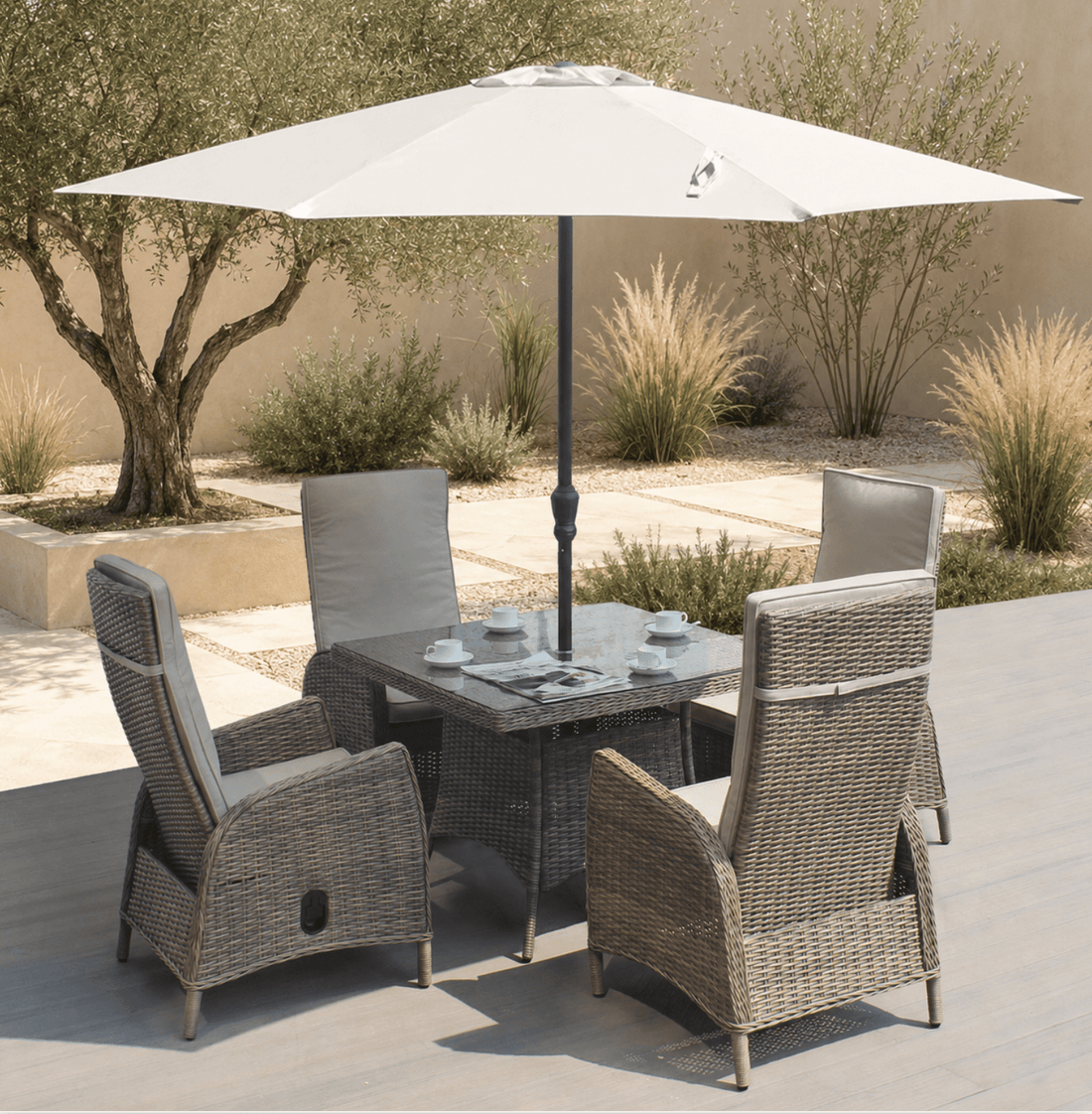 Cookstown Luxury 4 Seat Recliner Dining Set - Dubai Sand - The Outlet Home