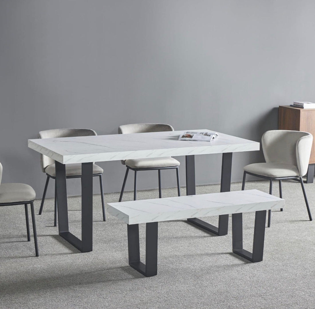 Dannis MDF Dining Table with Marble Effect - The Outlet Home