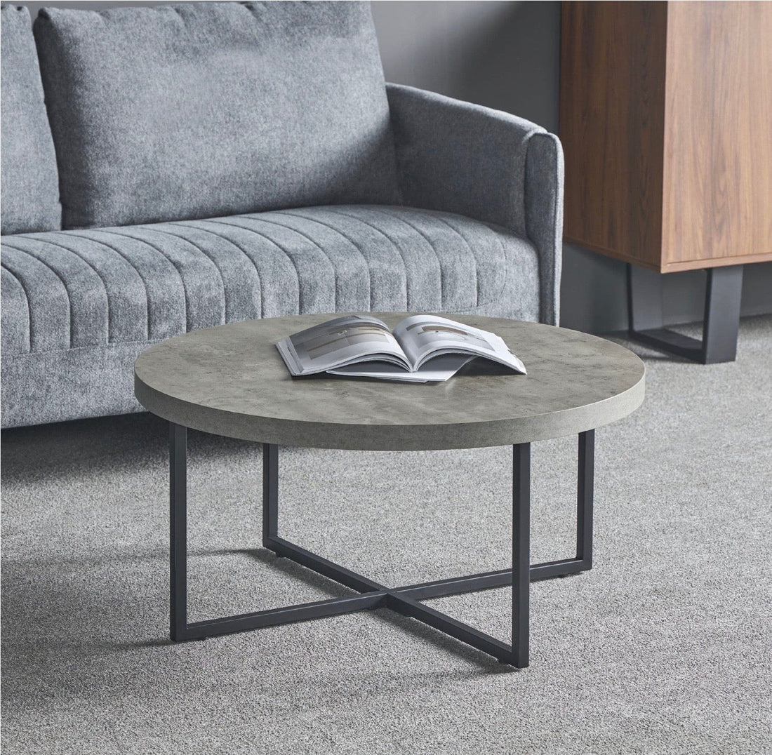 Danny MDF Round Coffee Table with Concrete Effect - The Outlet Home