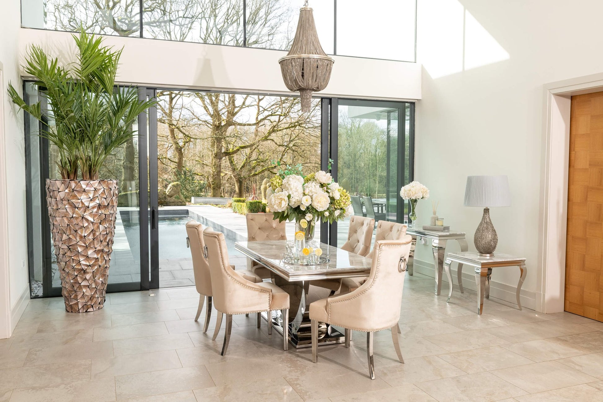 Denver 1.8m Grey Marble Dining Table with 4 or 6 Cheshire Chairs Champagne - The Outlet Home