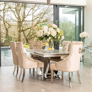 Denver 1.8m Grey Marble Dining Table with 4 or 6 Cheshire Chairs Champagne - The Outlet Home