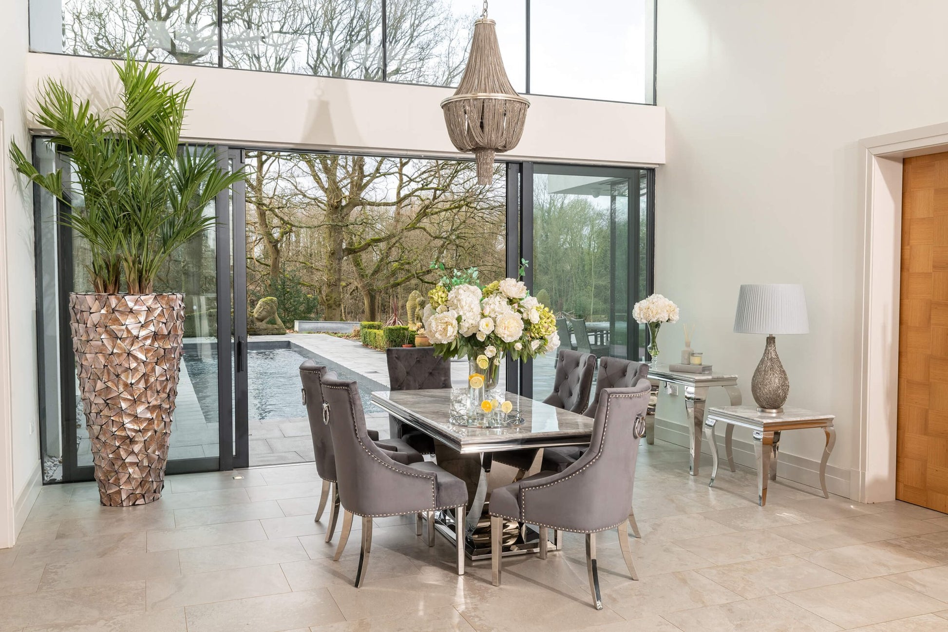 Denver 1.8m Grey Marble Dining Table with 4 or 6 Cheshire Chairs Dark Grey - The Outlet Home