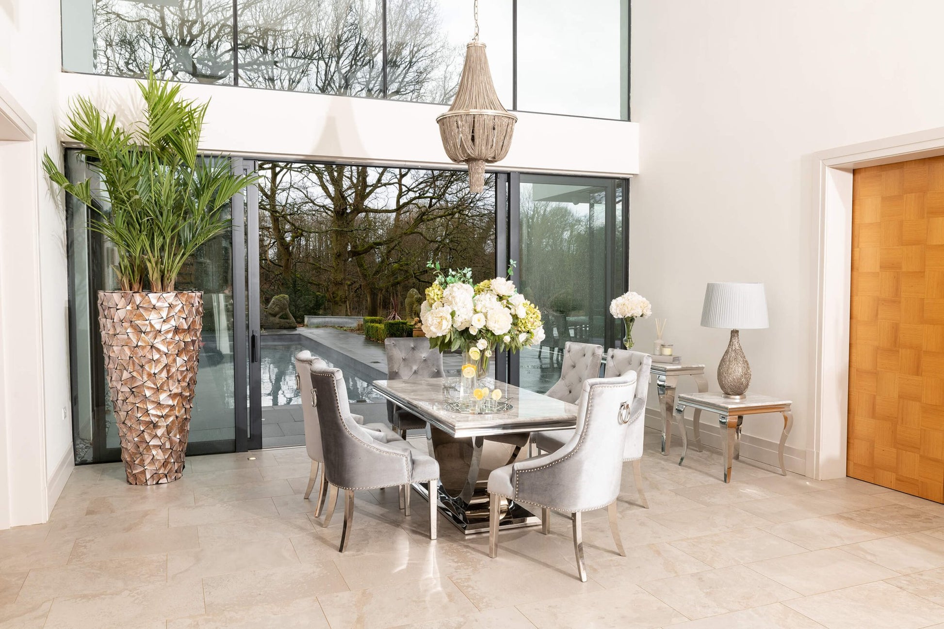 Denver 1.8m Grey Marble Dining Table with 4 or 6 Cheshire Chairs Silver Grey - The Outlet Home