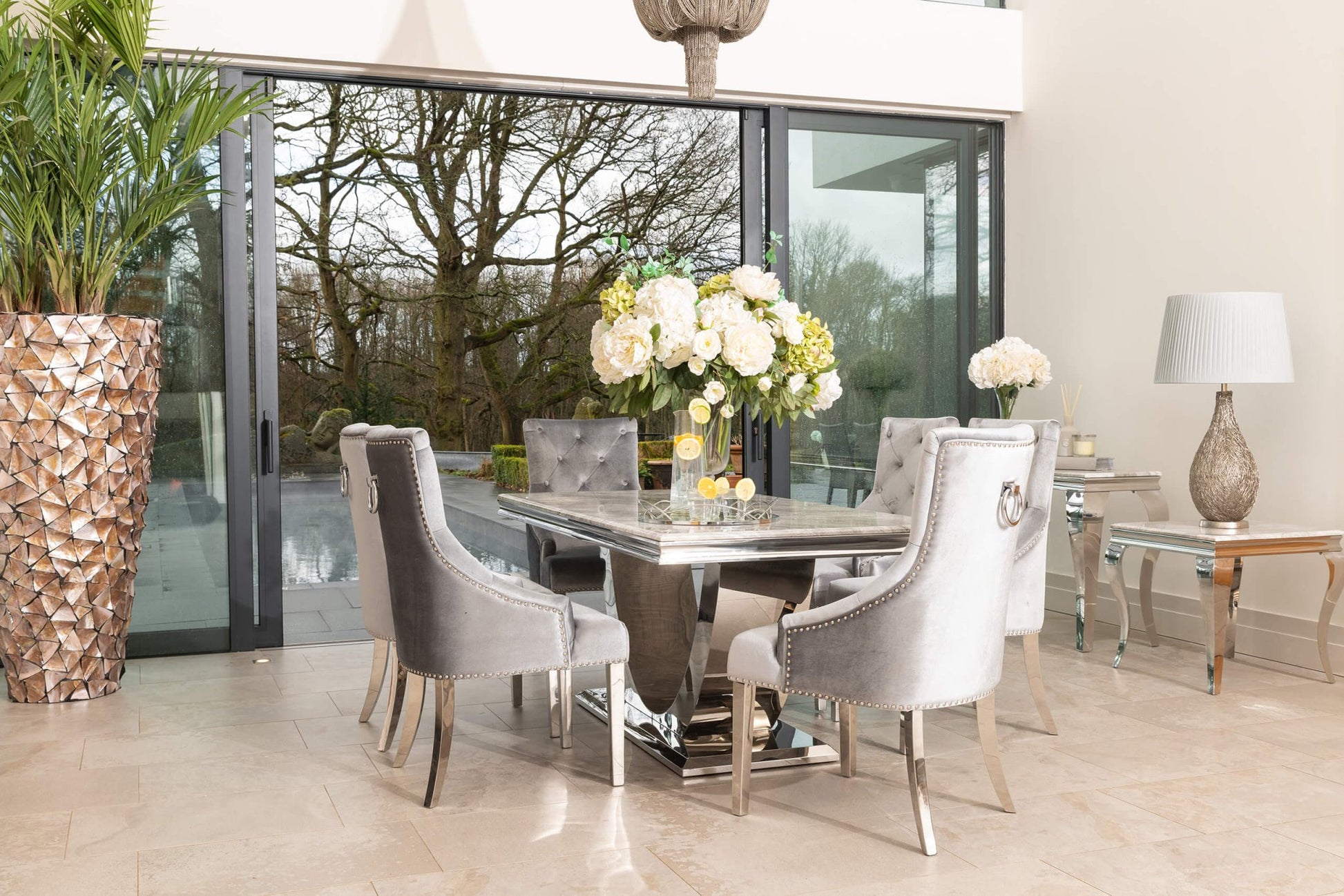 Denver 1.8m Grey Marble Dining Table with 4 or 6 Cheshire Chairs Silver Grey - The Outlet Home