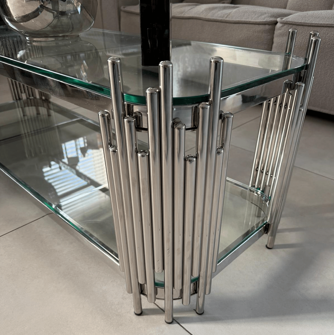 Empire Coffee Table / TV Stand Stainless Steel and Glass - The Outlet Home