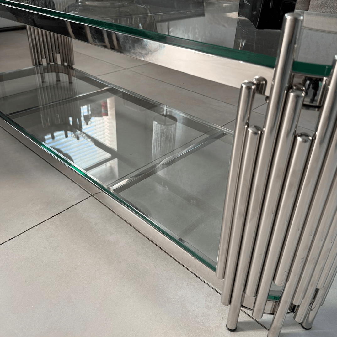 Empire Coffee Table / TV Stand Stainless Steel and Glass - The Outlet Home