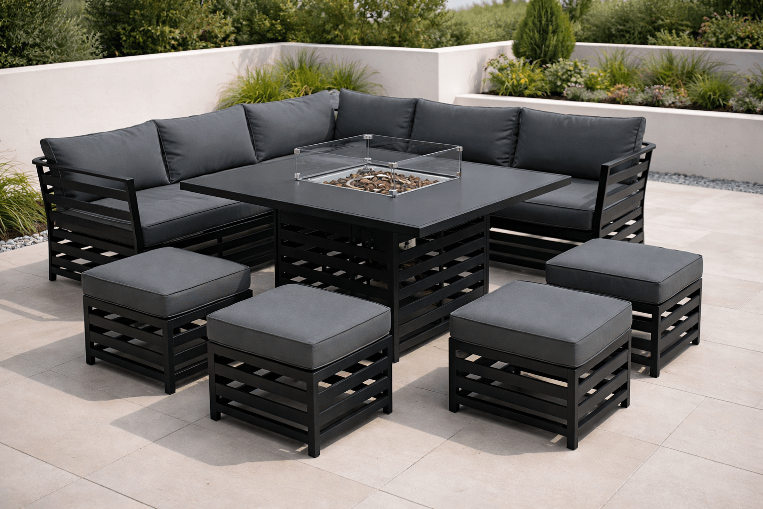 Envoy Aluminium Corner Sofa with Firepit Dining Table - Pre - order due April 2026 - The Outlet Home
