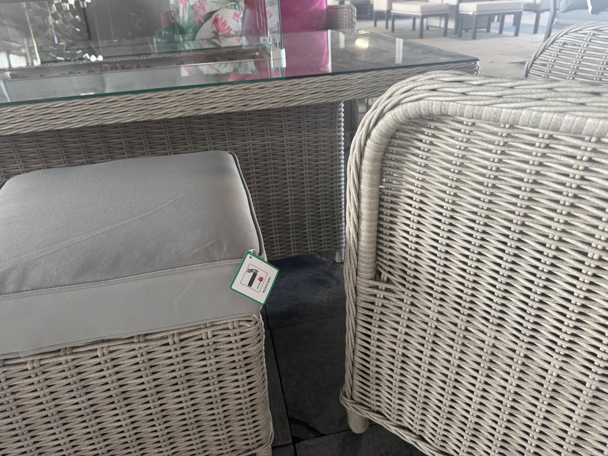 Ex Display Antigua Corner Sofa Set with Rising Fire Pit Table with Chair - The Outlet Home