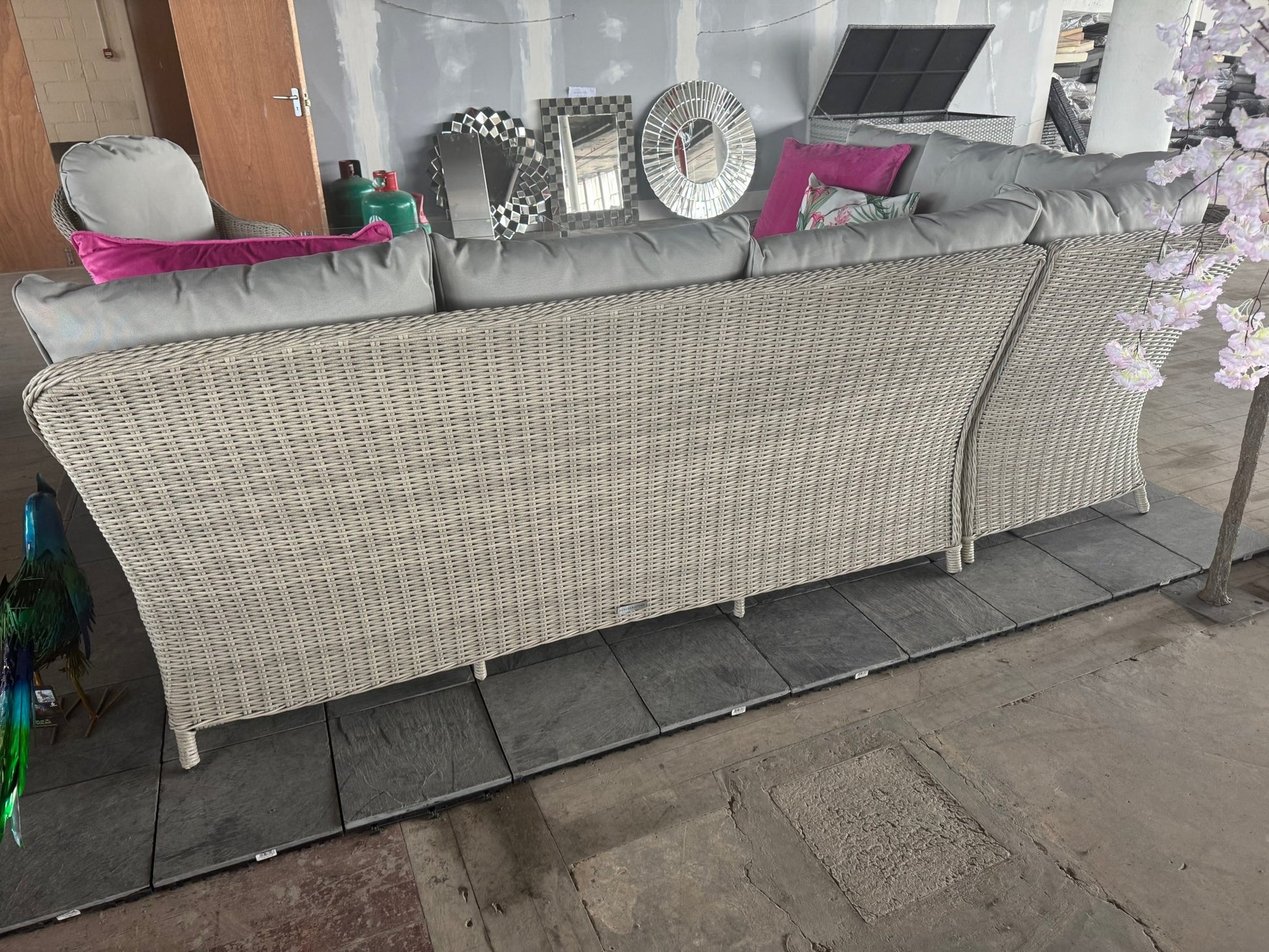 Ex Display Antigua Corner Sofa Set with Rising Fire Pit Table with Chair - The Outlet Home