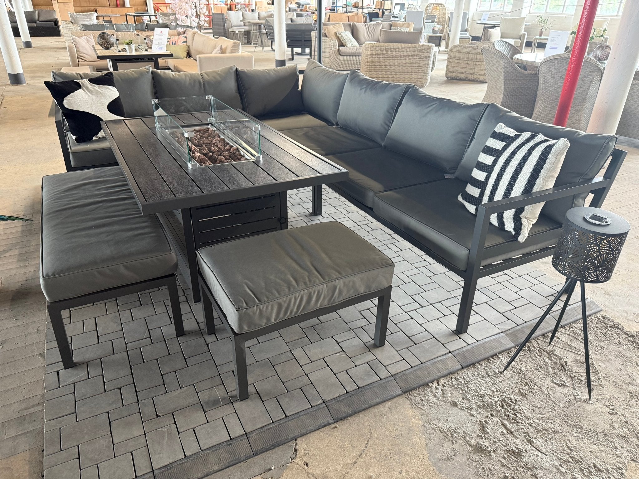 Ex Display Miami Black Aluminium Corner Sofa Set with Fire Pit Table - The Outlet Home