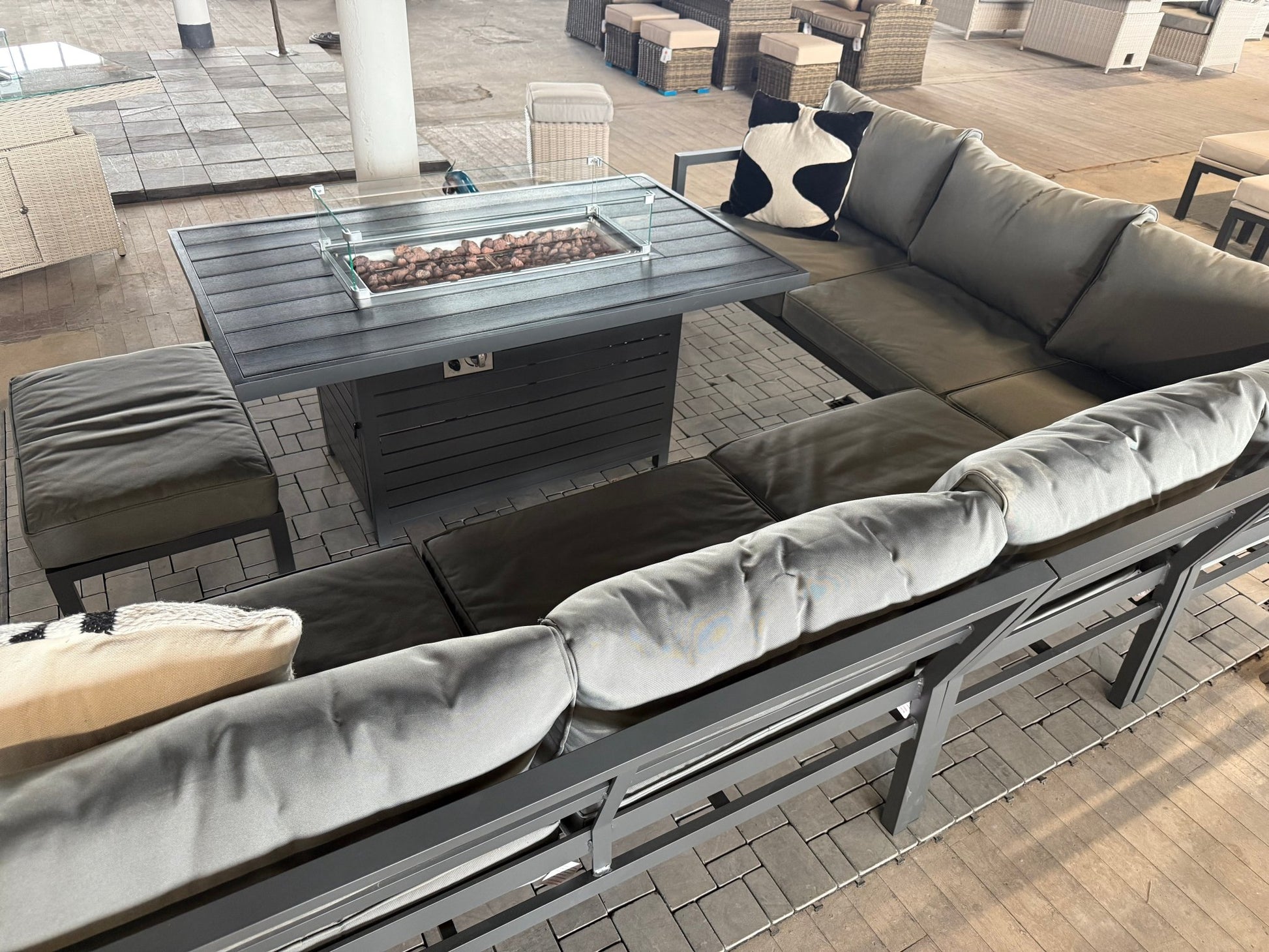 Ex Display Miami Black Aluminium Corner Sofa Set with Fire Pit Table - The Outlet Home