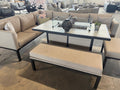 Ex Display Porto Aluminium Corner Sofa with Ceramic Fire Pit Dining Table in Beige - The Outlet Home