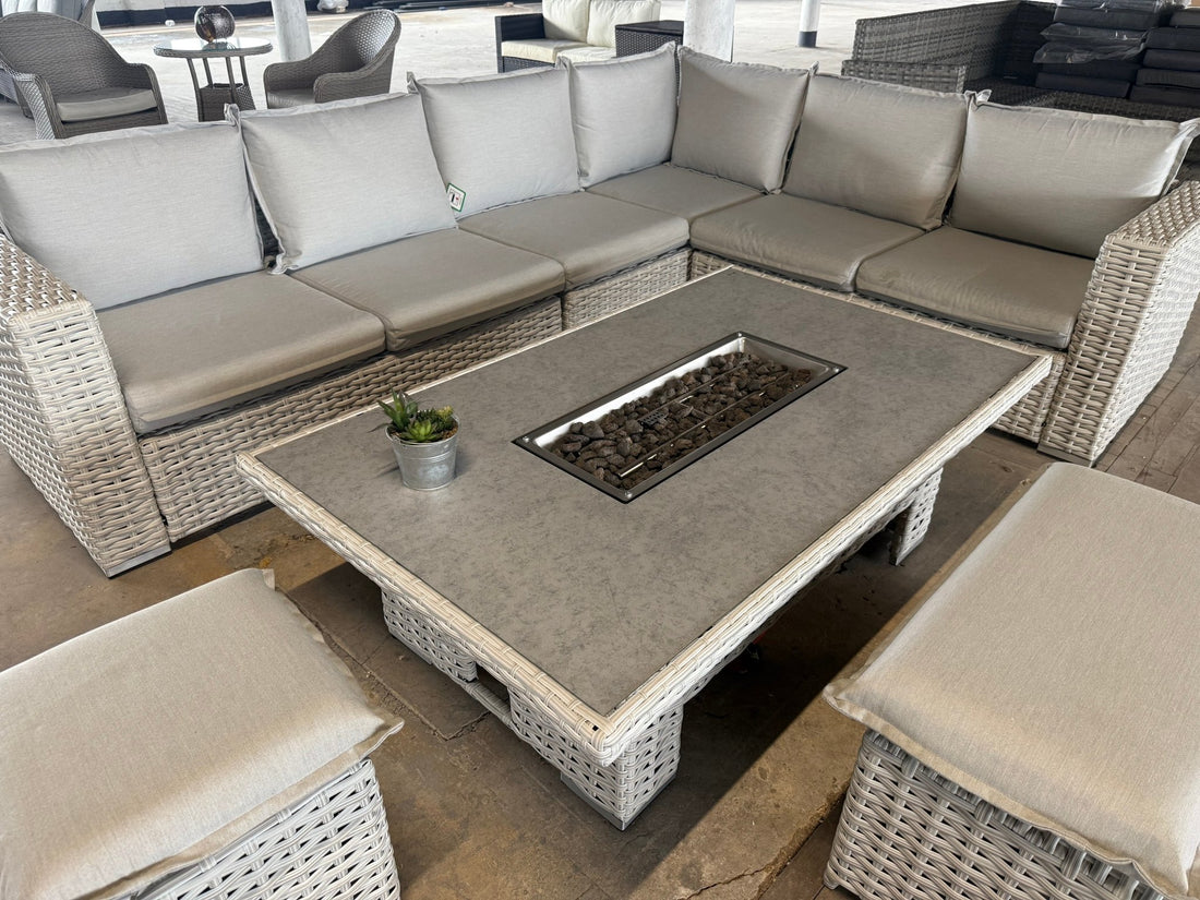 Ex Display Santa Monica Corner Sofa with Rise and Fall Fire Pit Dining Table - The Outlet Home