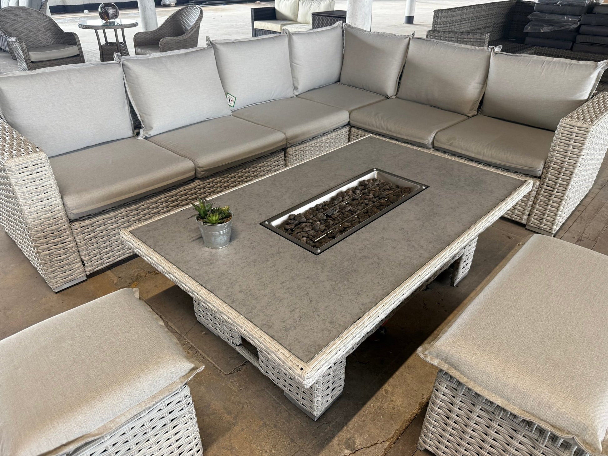 Ex Display Santa Monica Corner Sofa with Rise and Fall Fire Pit Dining Table - The Outlet Home