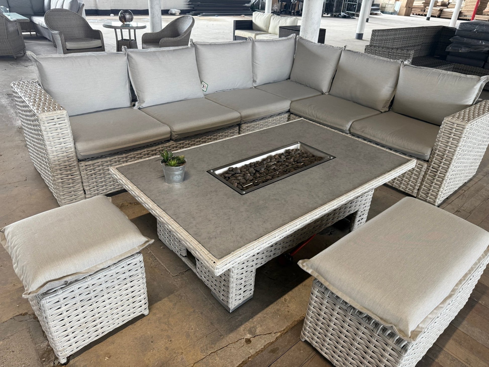 Ex Display Santa Monica Corner Sofa with Rise and Fall Fire Pit Dining Table - The Outlet Home