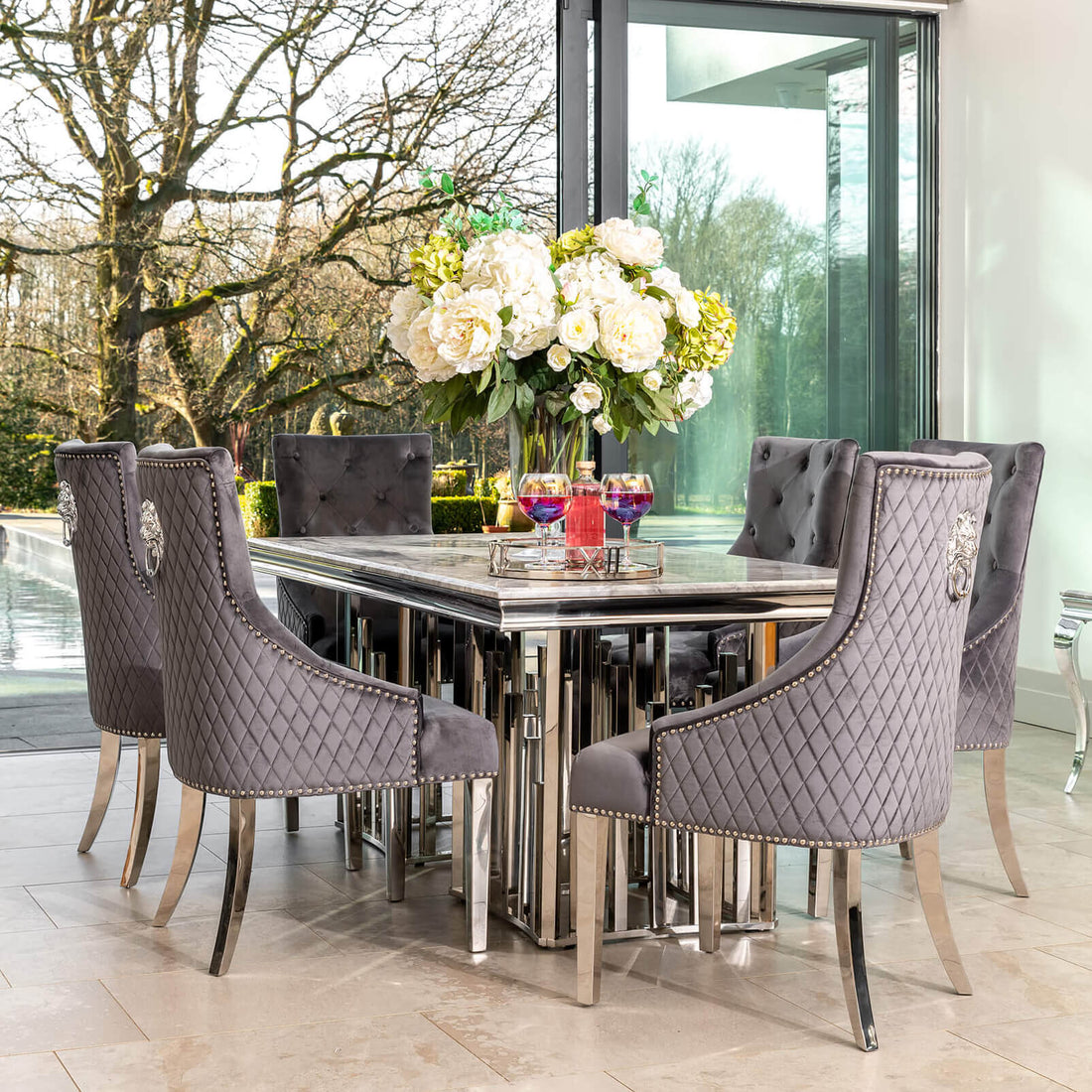 Fleur 1.8 Dining Table Table with 4 or 6 Bentley Dining Chairs - The Outlet Home