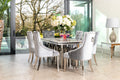 Fleur 1.8 Dining Table Table with 4 or 6 Jessica Silver Dining Chairs - The Outlet Home