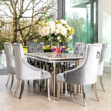 Fleur 1.8 Dining Table Table with 4 or 6 Jessica Silver Dining Chairs - The Outlet Home
