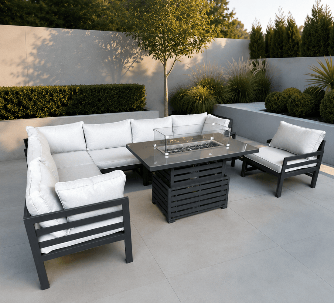 Galveston Modular Corner Sofa Set with Rise and Fall Firepit Table and Armchair - The Outlet Home