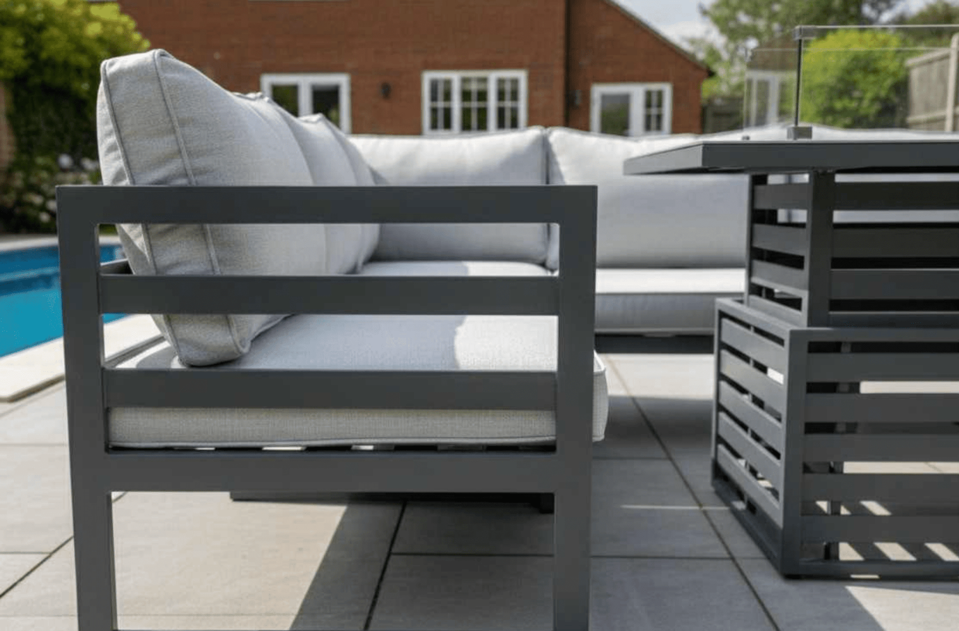 Galveston Modular Corner Sofa Set with Rise and Fall Firepit Table and Armchair - The Outlet Home