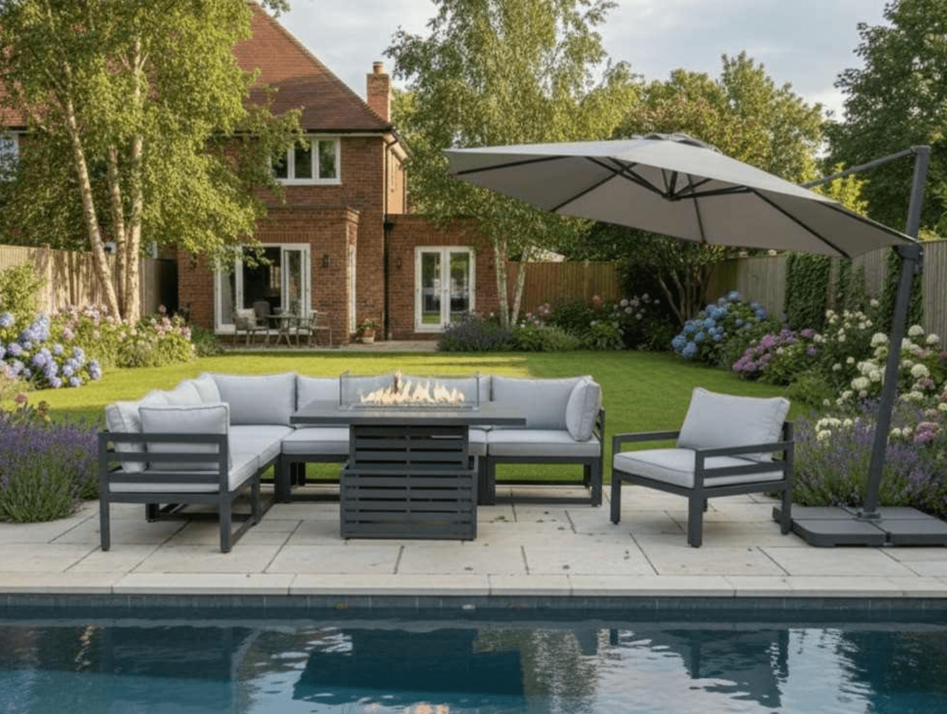 Galveston Modular Corner Sofa Set with Rise and Fall Firepit Table and Armchair - The Outlet Home