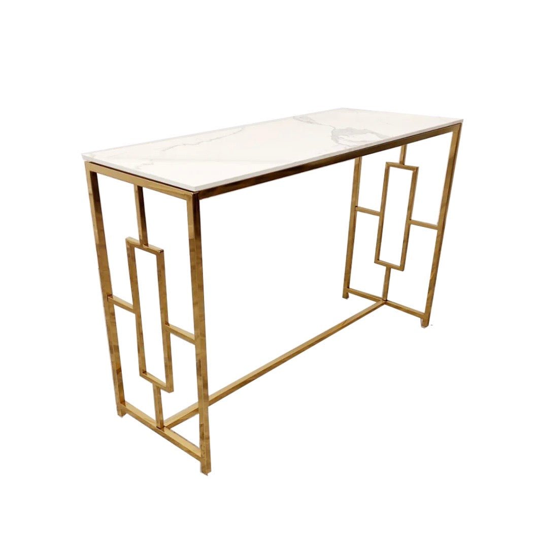 Geo Gold Console Table with Polar White Sintered Top - The Outlet Home