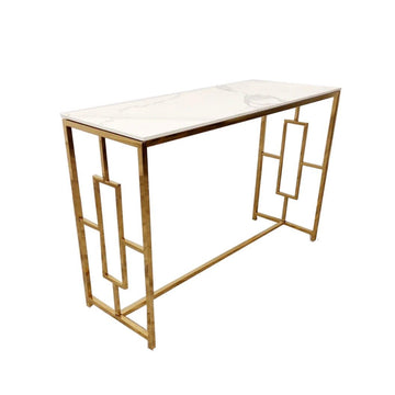 Geo Gold Console Table with Polar White Sintered Top - The Outlet Home