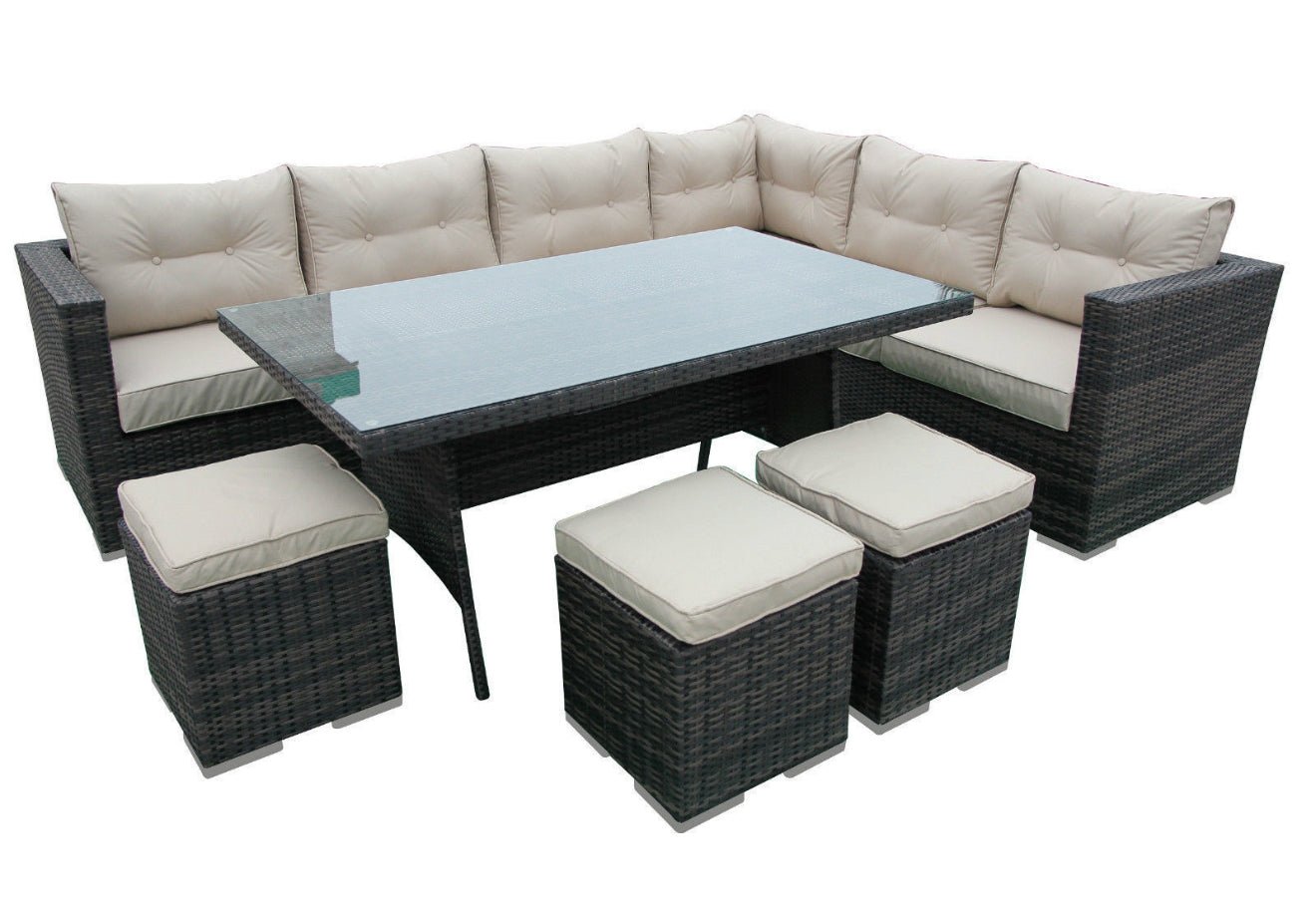 Hampton Rattan Corner Sofa Casual Dining Set Grey, Mixed Brown or Natural - The Outlet Home