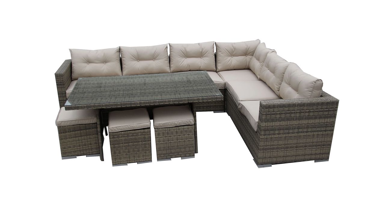 Hampton Rattan Corner Sofa Casual Dining Set Grey or Brown - The Outlet Home