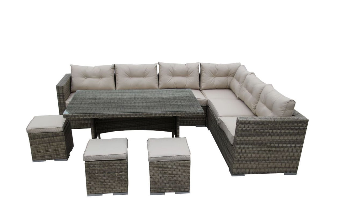 Hampton Rattan Corner Sofa Casual Dining Set Grey or Brown - The Outlet Home