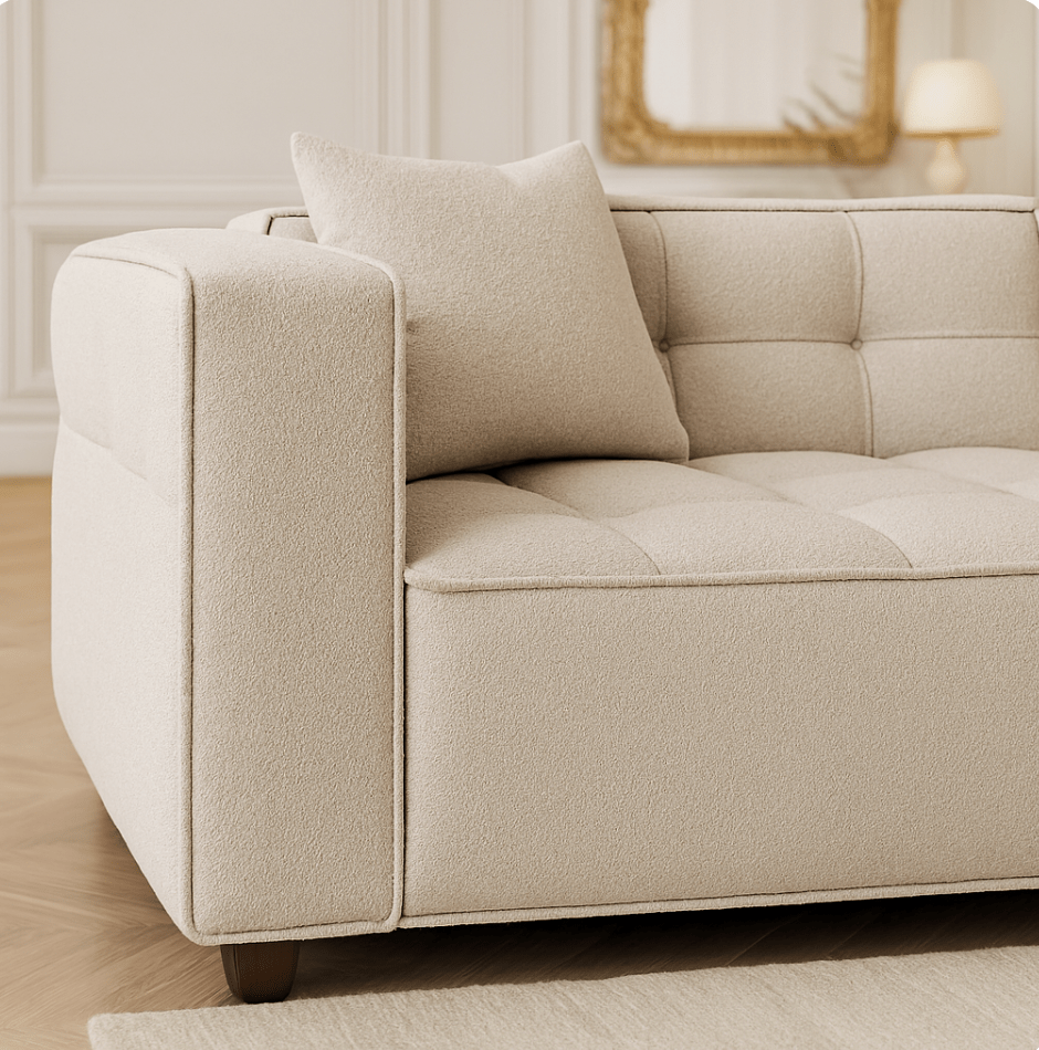 Harper Sofa Range in Putty Boucle Fabric - The Outlet Home