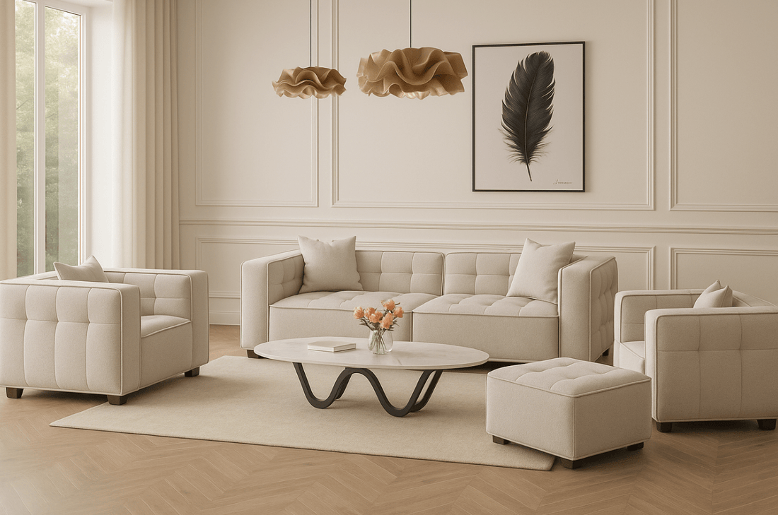 Harper Sofa Range in Putty Boucle Fabric - The Outlet Home