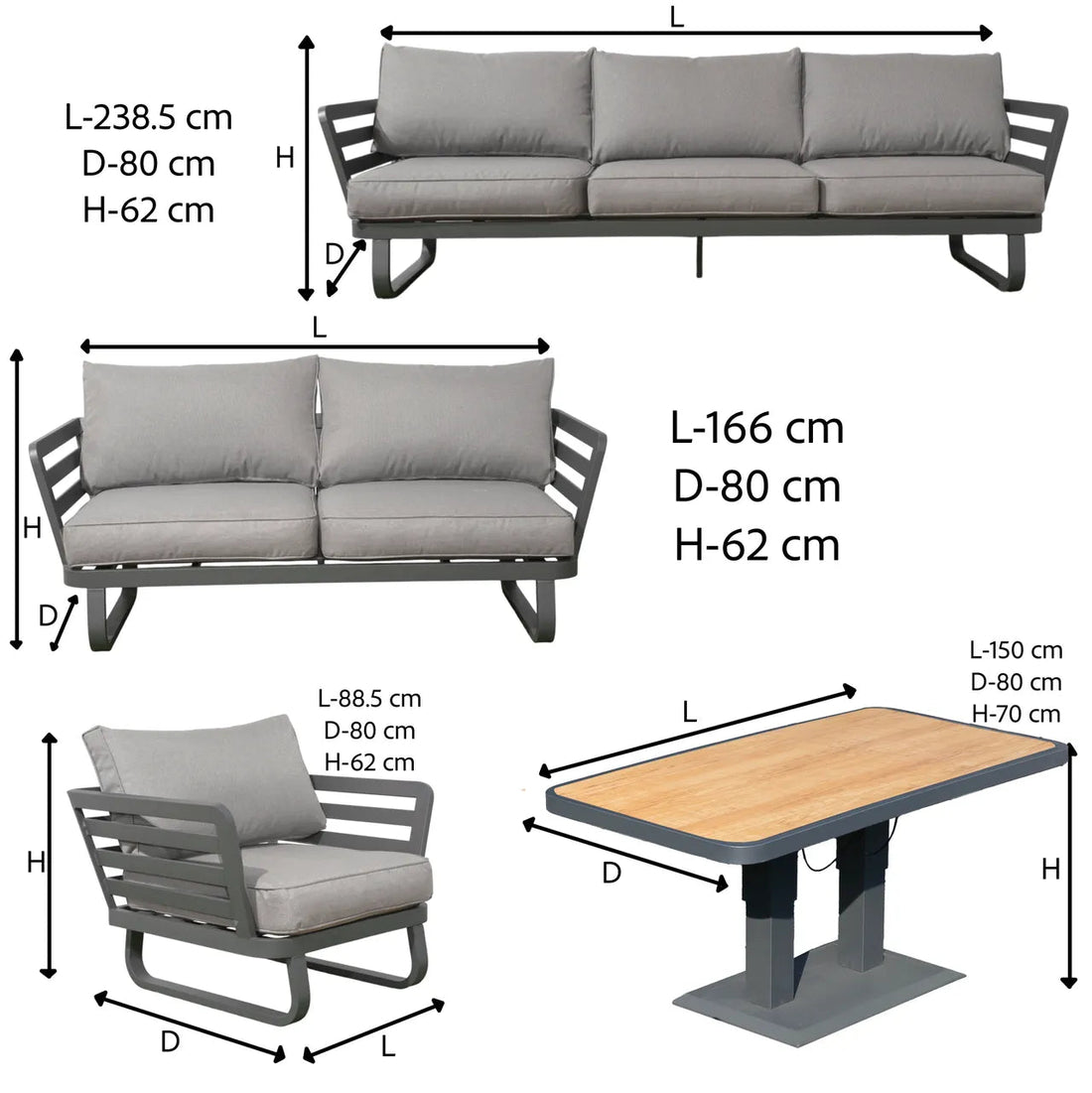Helsinki Luxury Aluminium Sofa Set with Rise and Fall Ceramic Dining Table - The Outlet Home