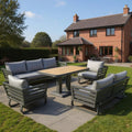 Helsinki Luxury Aluminium Sofa Set with Rise and Fall Ceramic Dining Table - The Outlet Home