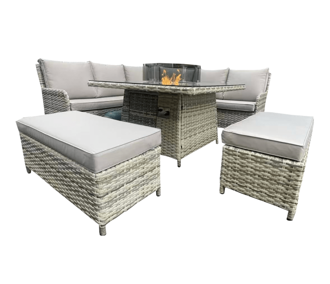 Jumeirah Corner Dining Set with Fire Pit - The Outlet Home
