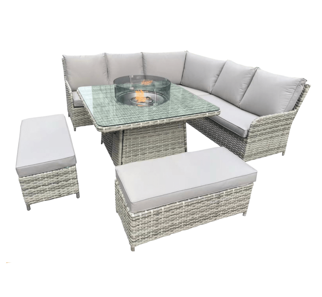 Jumeirah Corner Dining Set with Fire Pit - The Outlet Home