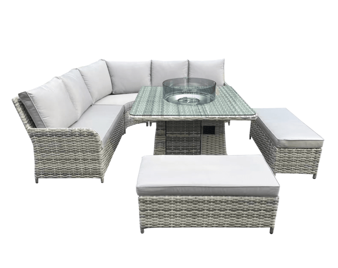 Jumeirah Corner Dining Set with Fire Pit - The Outlet Home