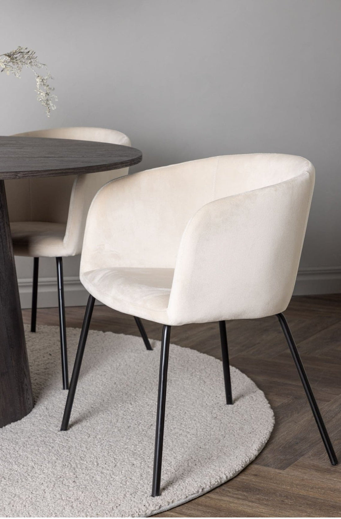 Lazaro Round Dining Table with 4 Mandy Velvet Grey Chairs - The Outlet Home