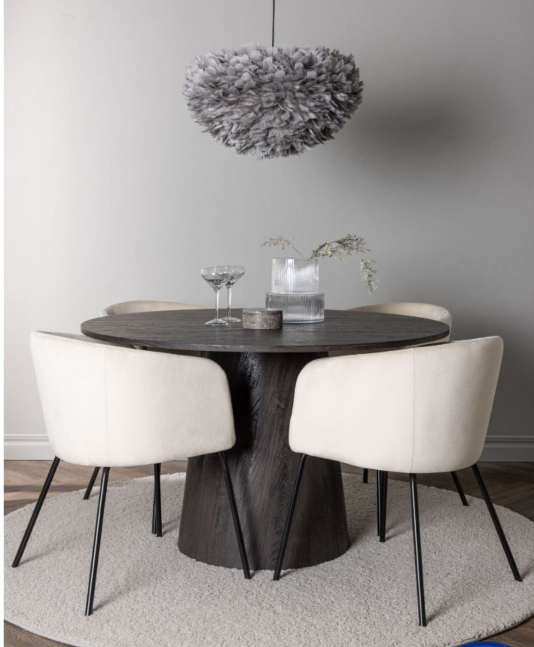 Lazaro Round Dining Table with 4 Mandy Velvet Grey Chairs - The Outlet Home