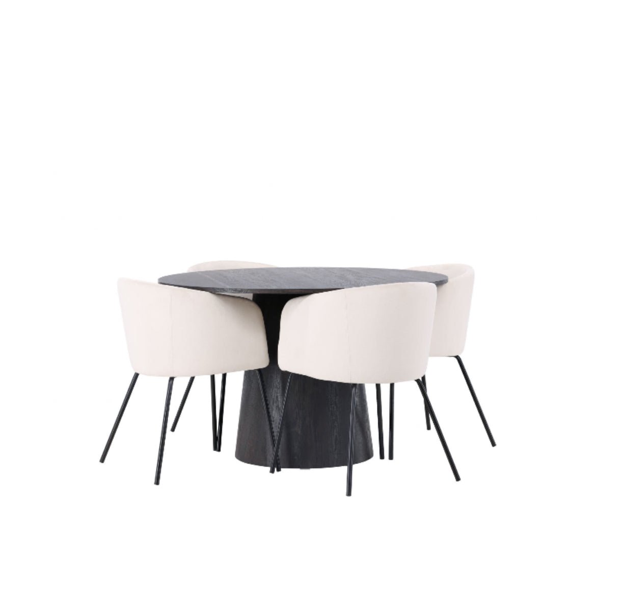 Lazaro Round Dining Table with 4 Mandy Velvet Grey Chairs - The Outlet Home
