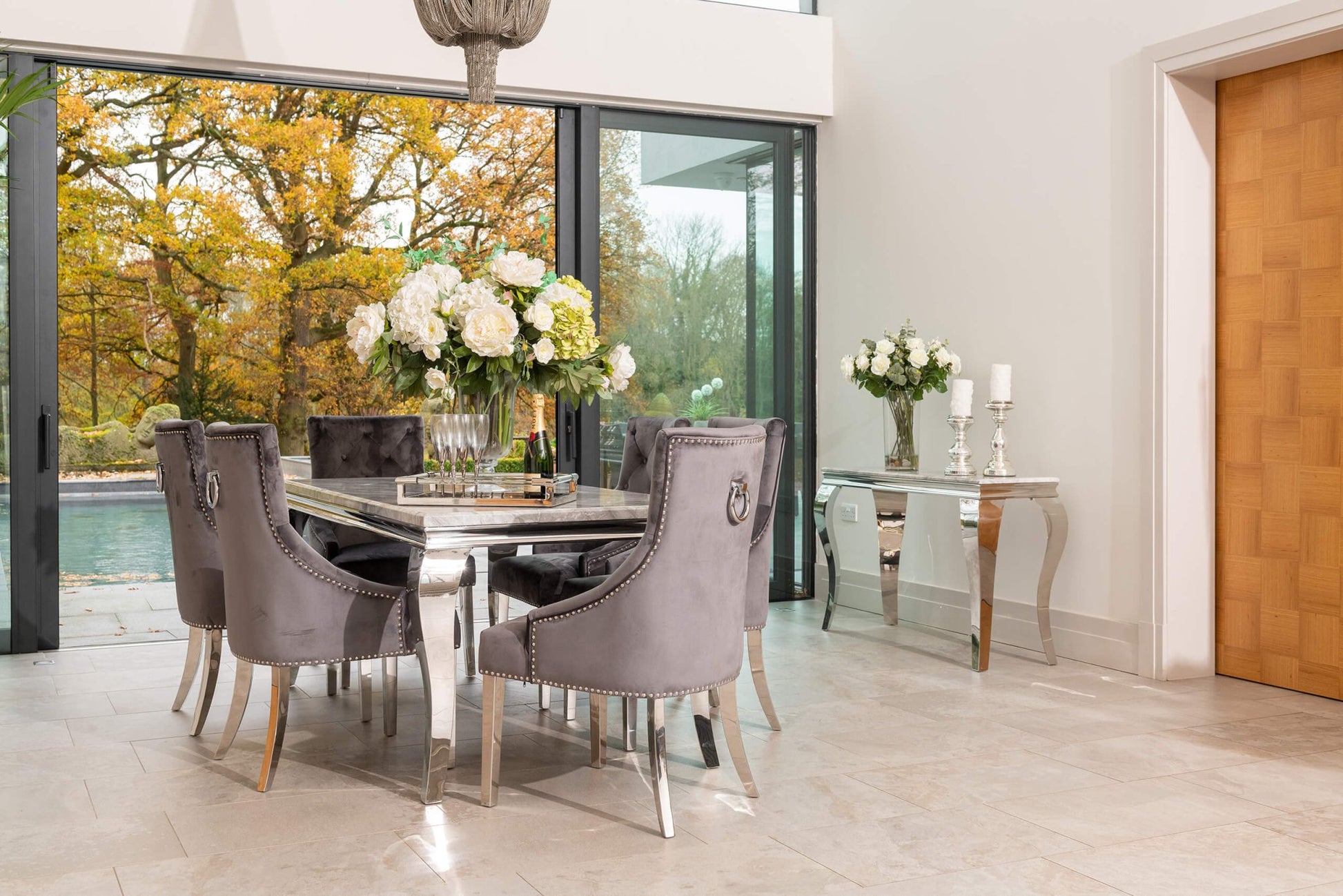 Louis Dining Table with 4, 6 or 8 Dark Grey Cheshire Chairs - The Outlet Home