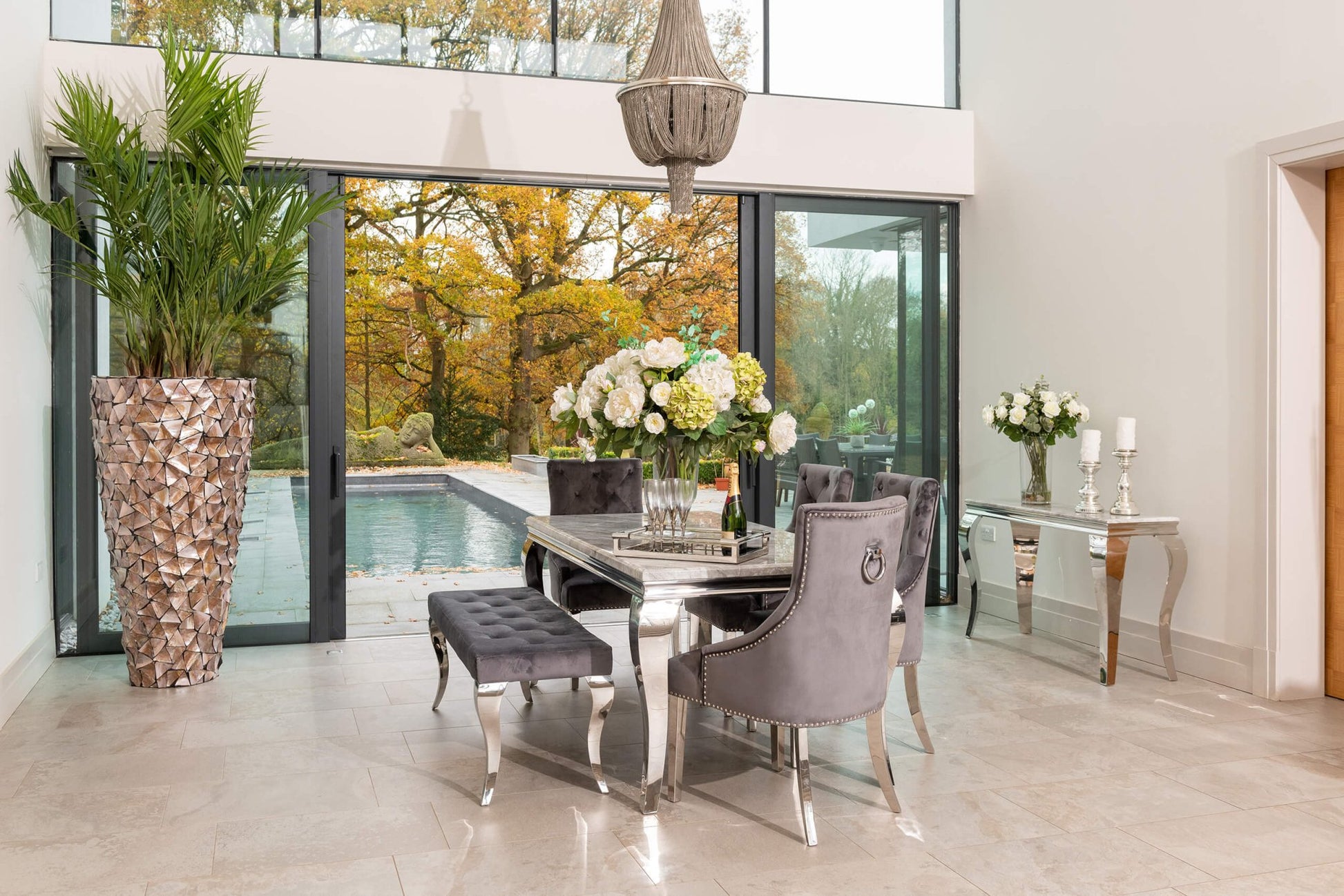 Louis Dining Table with 4, 6 or 8 Dark Grey Cheshire Chairs - The Outlet Home