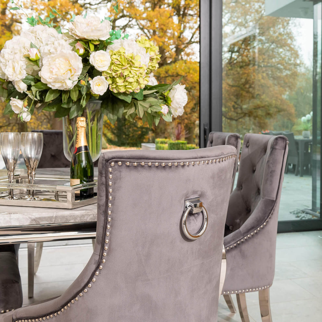 Louis Dining Table with 4, 6 or 8 Dark Grey Cheshire Chairs - The Outlet Home