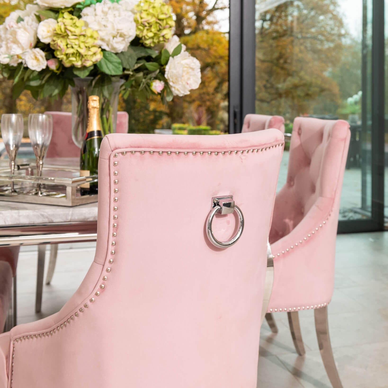 Louis Dining Table with 4, 6 or 8 Pink Cheshire Chairs - The Outlet Home