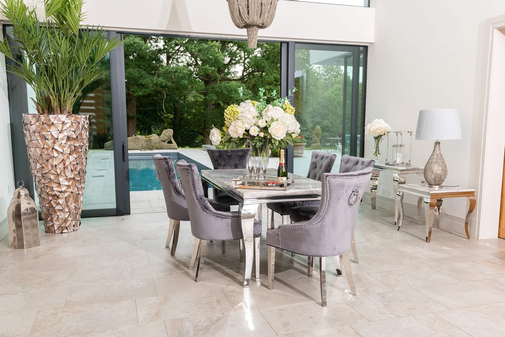 Louis Dining Table with 4,6 or 8 Grey Megan Chairs - The Outlet Home